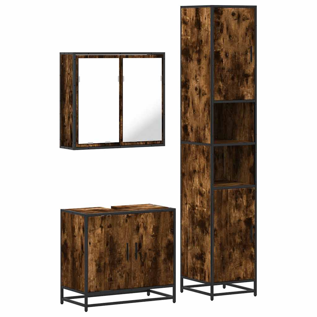 vidaXL 3 Piece Bathroom Furniture Set Smoked Oak Engineered Wood