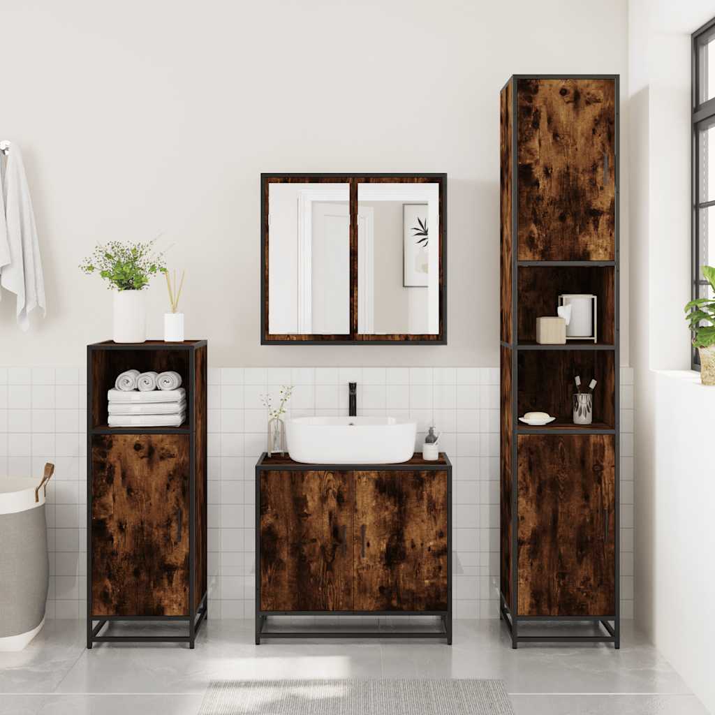 vidaXL 3 Piece Bathroom Furniture Set Smoked Oak Engineered Wood