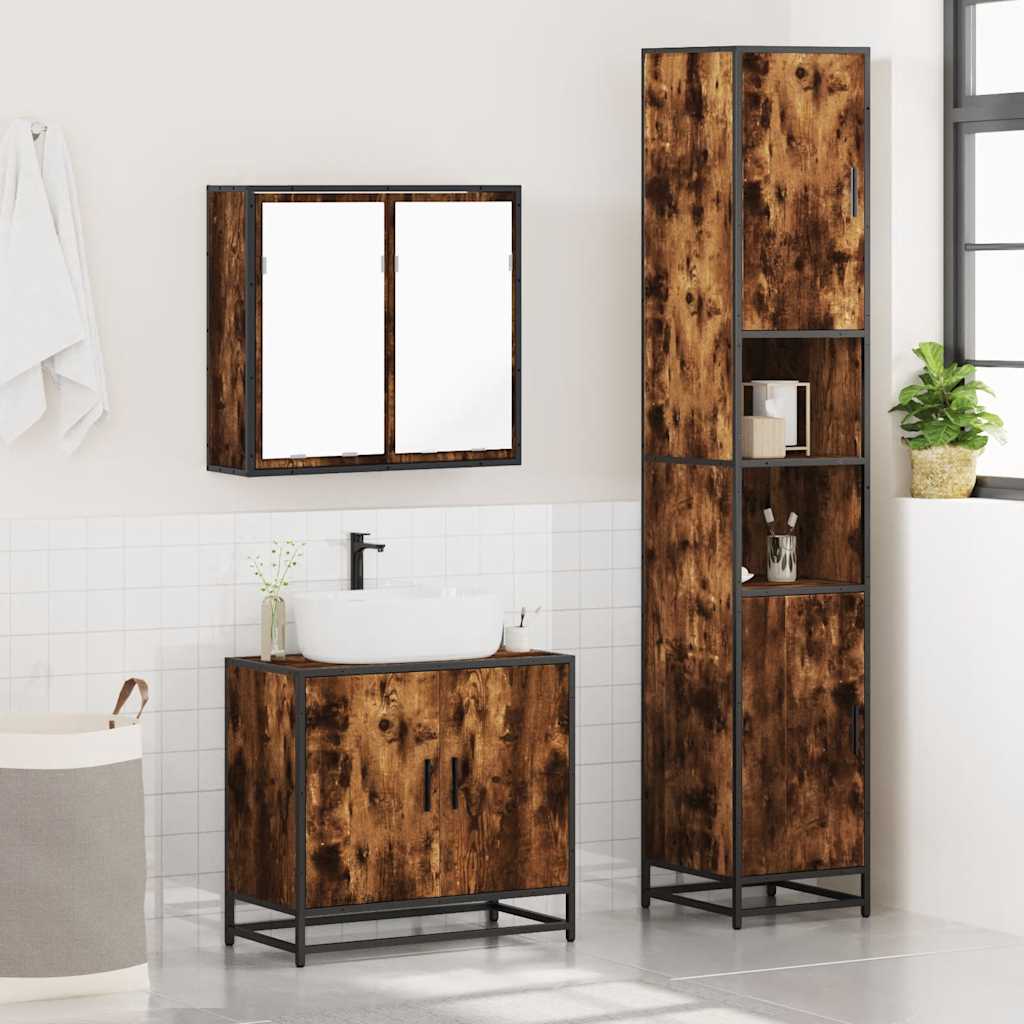 vidaXL 3 Piece Bathroom Furniture Set Smoked Oak Engineered Wood