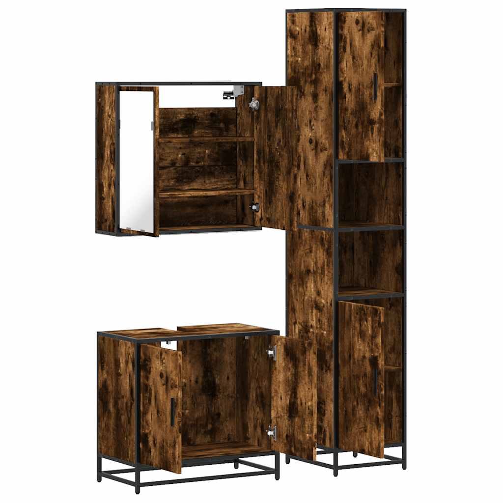 vidaXL 3 Piece Bathroom Furniture Set Smoked Oak Engineered Wood