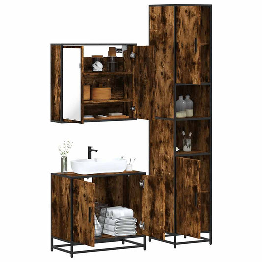 vidaXL 3 Piece Bathroom Furniture Set Smoked Oak Engineered Wood