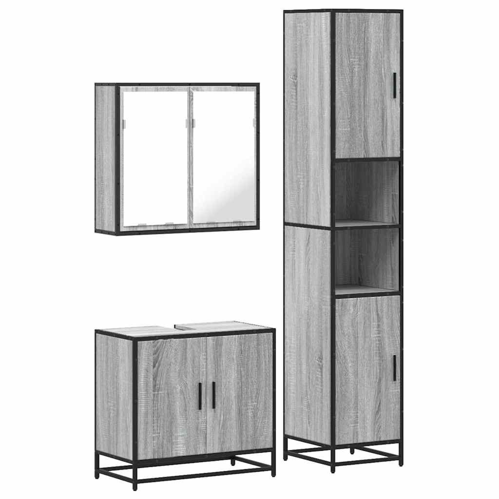 vidaXL 3 Piece Bathroom Furniture Set Grey Sonoma Engineered Wood