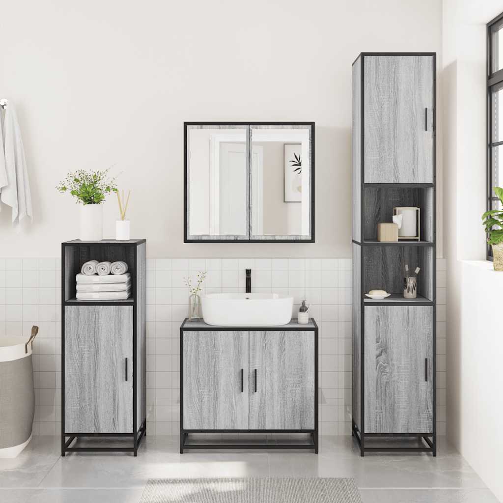 vidaXL 3 Piece Bathroom Furniture Set Grey Sonoma Engineered Wood