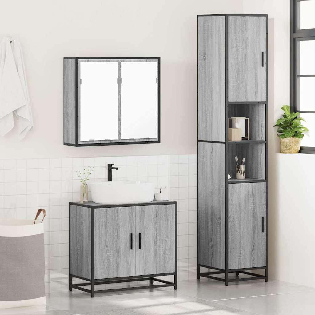 vidaXL 3 Piece Bathroom Furniture Set Grey Sonoma Engineered Wood