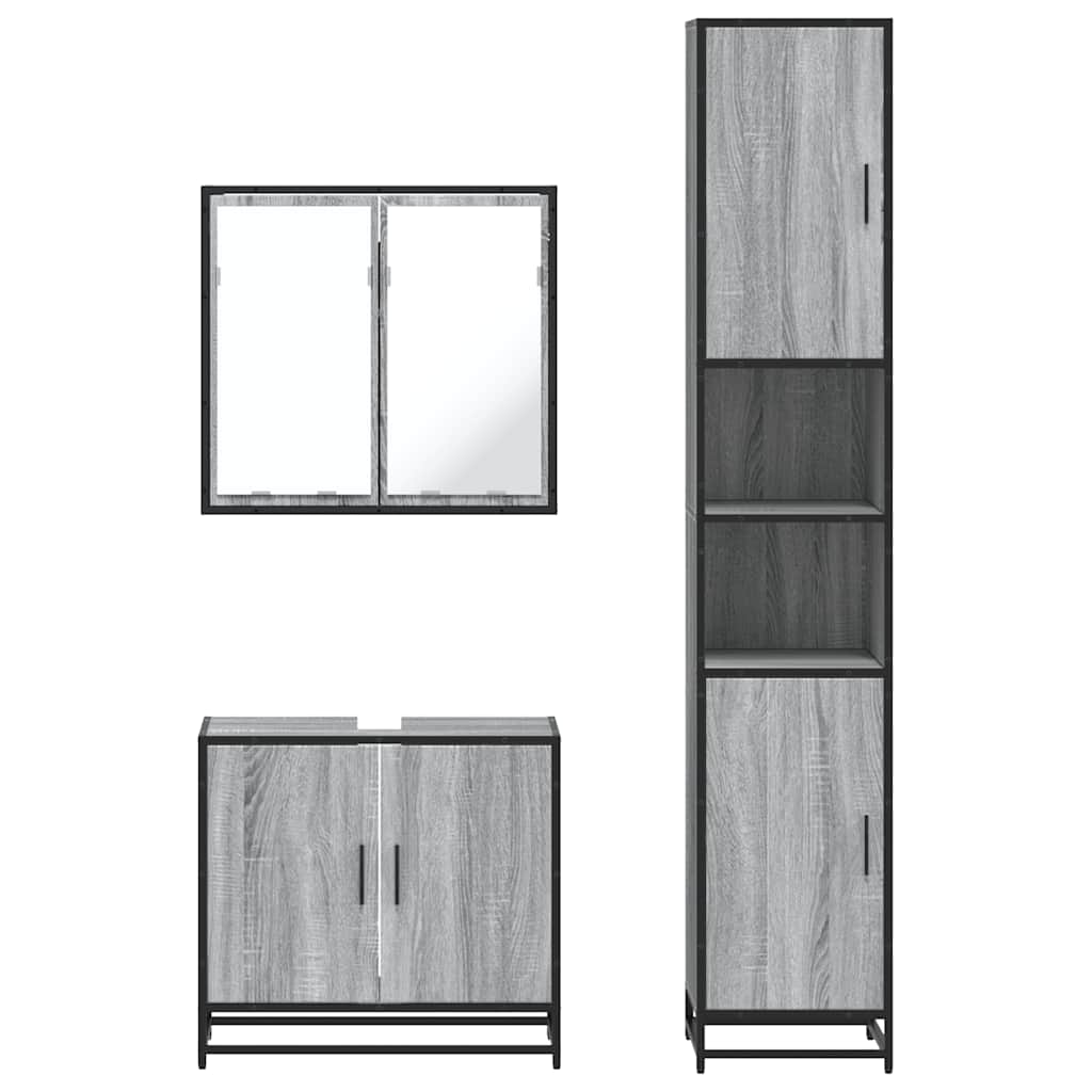 vidaXL 3 Piece Bathroom Furniture Set Grey Sonoma Engineered Wood