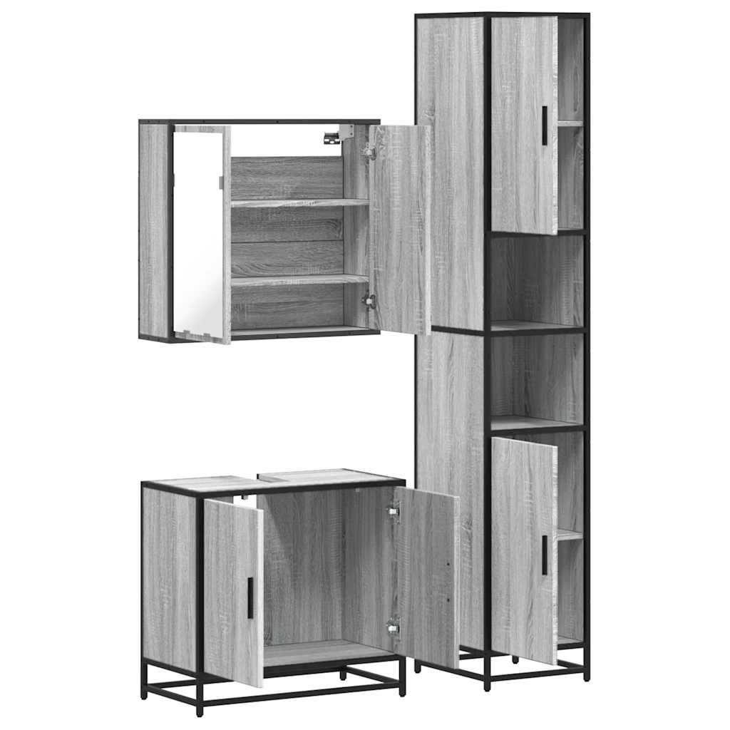 vidaXL 3 Piece Bathroom Furniture Set Grey Sonoma Engineered Wood