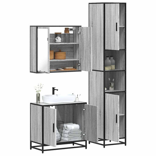 vidaXL 3 Piece Bathroom Furniture Set Grey Sonoma Engineered Wood