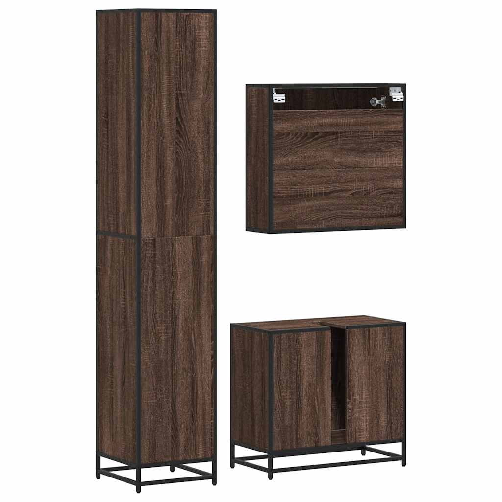 vidaXL 3 Piece Bathroom Furniture Set Brown Oak Engineered Wood