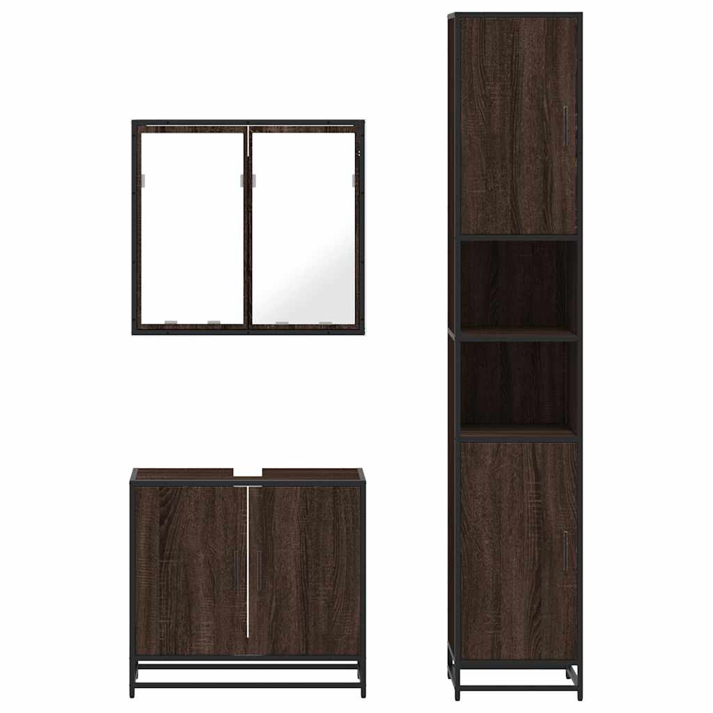 vidaXL 3 Piece Bathroom Furniture Set Brown Oak Engineered Wood