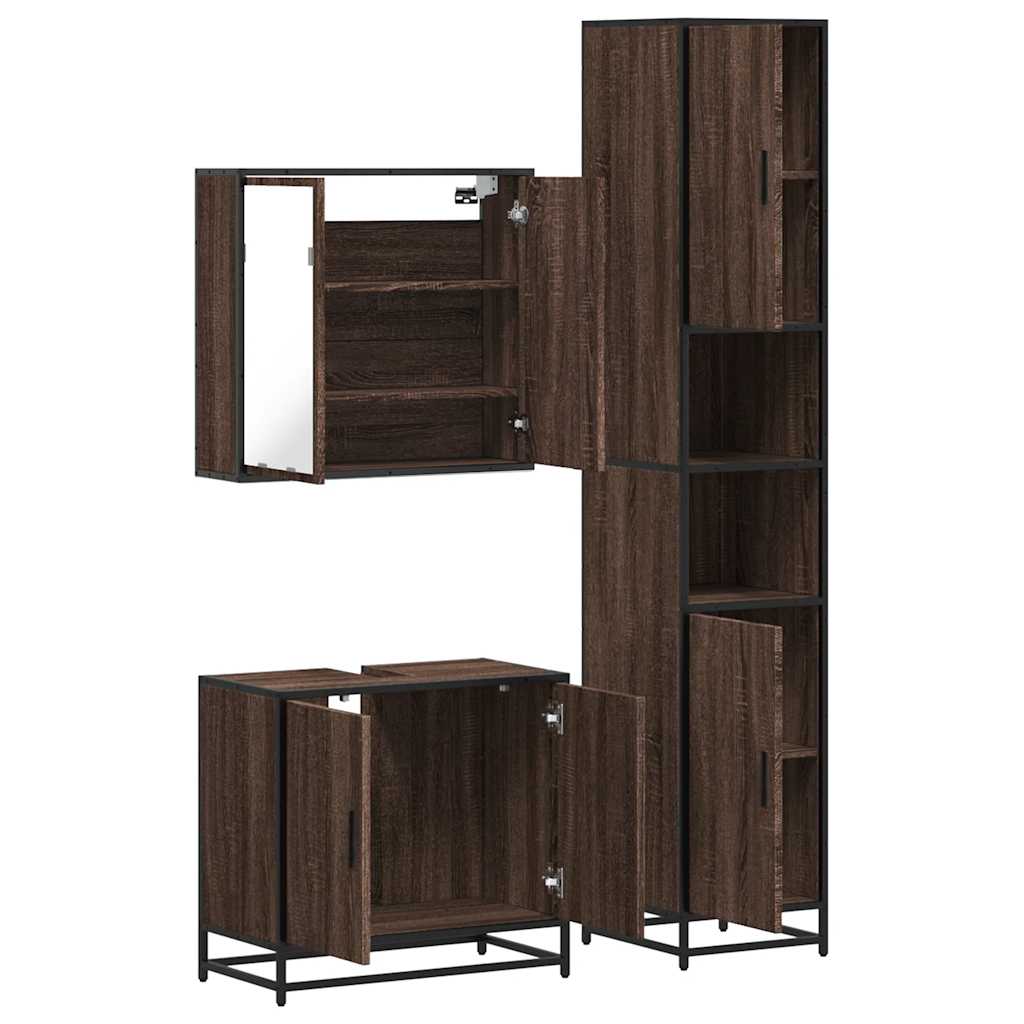 vidaXL 3 Piece Bathroom Furniture Set Brown Oak Engineered Wood