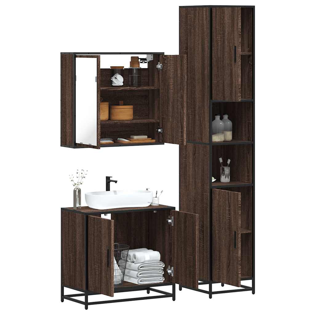 vidaXL 3 Piece Bathroom Furniture Set Brown Oak Engineered Wood