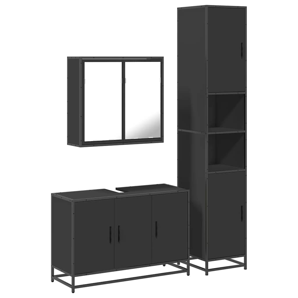 vidaXL 3 Piece Bathroom Furniture Set Black Engineered Wood