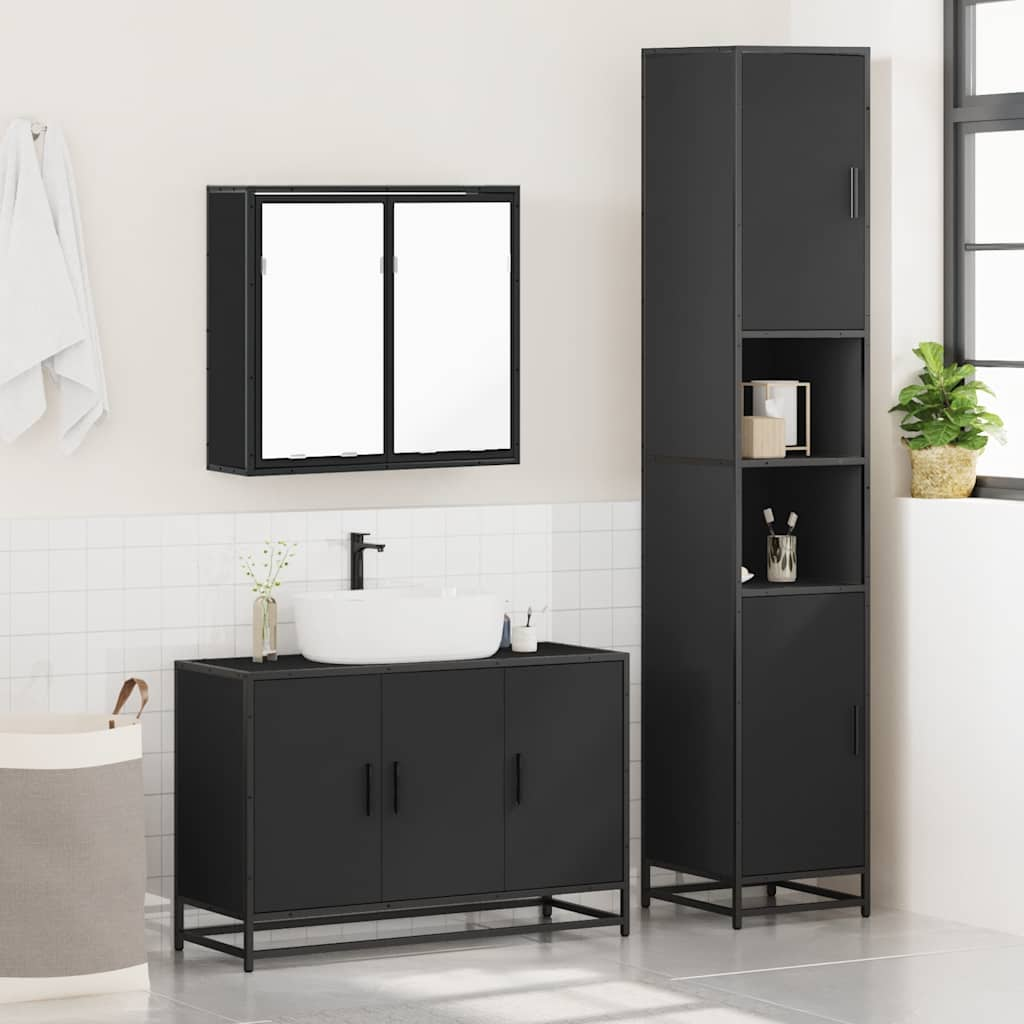 vidaXL 3 Piece Bathroom Furniture Set Black Engineered Wood