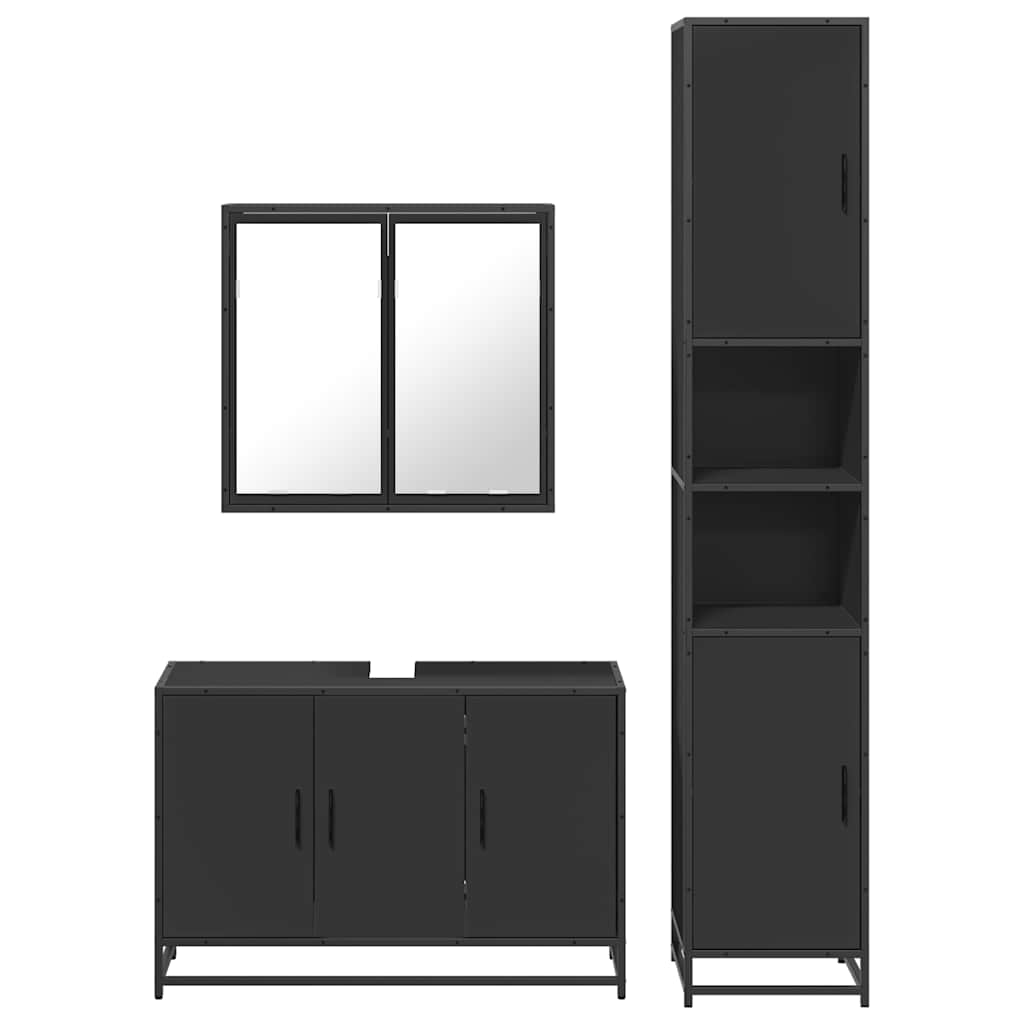 vidaXL 3 Piece Bathroom Furniture Set Black Engineered Wood