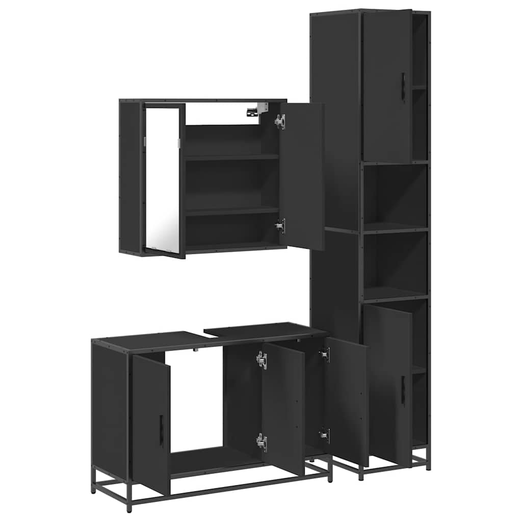 vidaXL 3 Piece Bathroom Furniture Set Black Engineered Wood