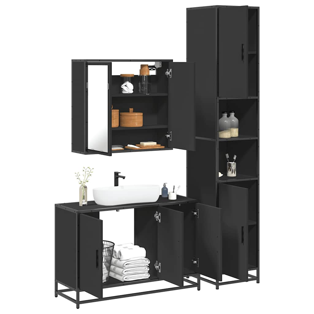 vidaXL 3 Piece Bathroom Furniture Set Black Engineered Wood