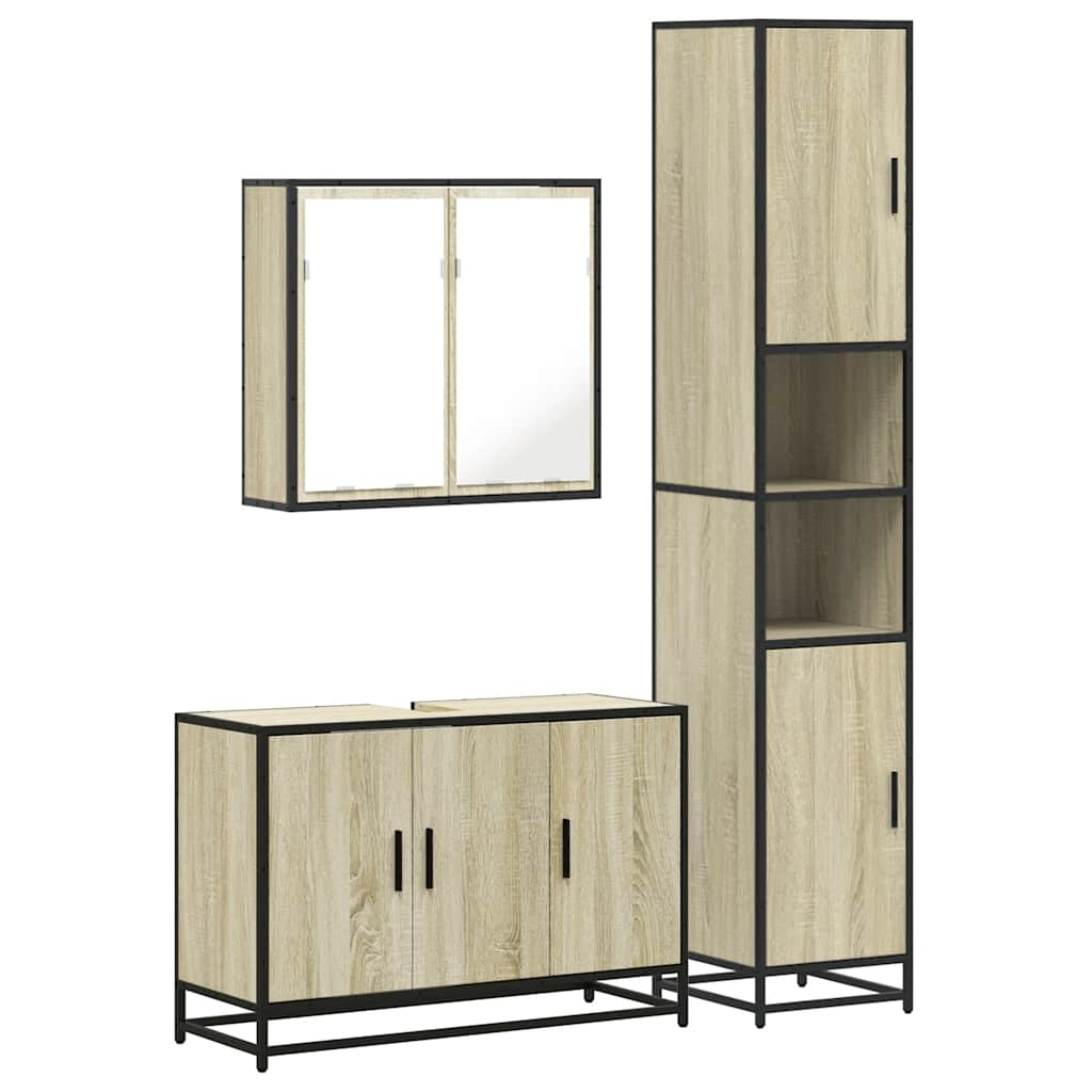 vidaXL 3 Piece Bathroom Furniture Set Sonoma Oak Engineered Wood