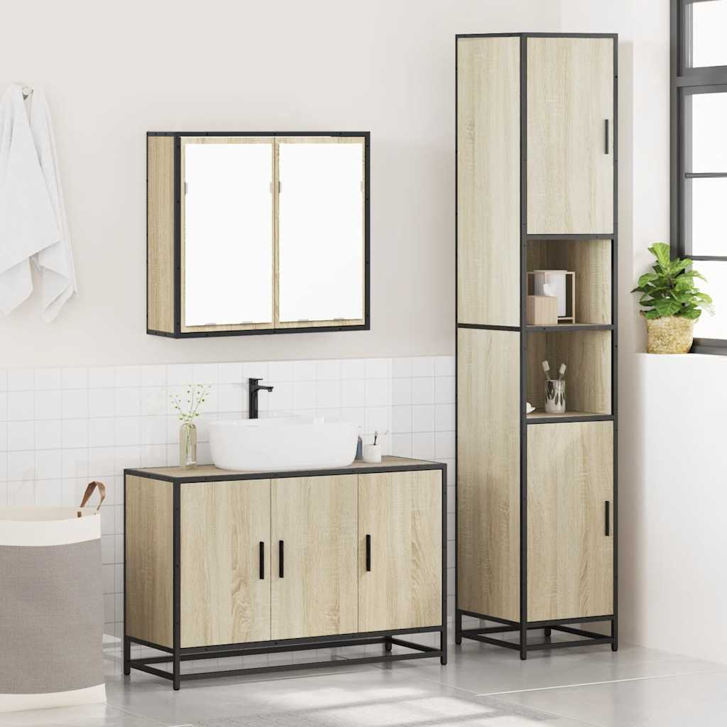 vidaXL 3 Piece Bathroom Furniture Set Sonoma Oak Engineered Wood