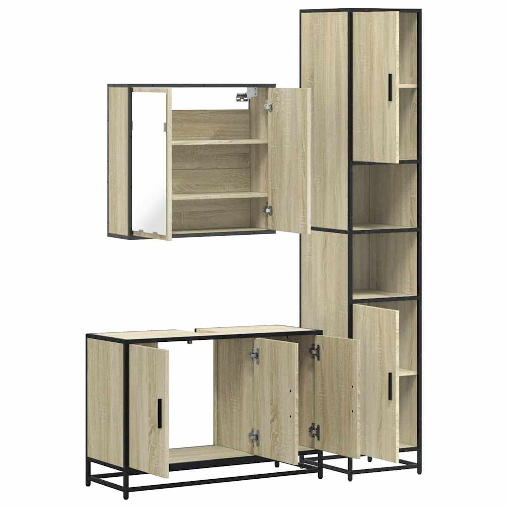 vidaXL 3 Piece Bathroom Furniture Set Sonoma Oak Engineered Wood