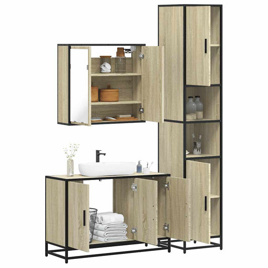 vidaXL 3 Piece Bathroom Furniture Set Sonoma Oak Engineered Wood