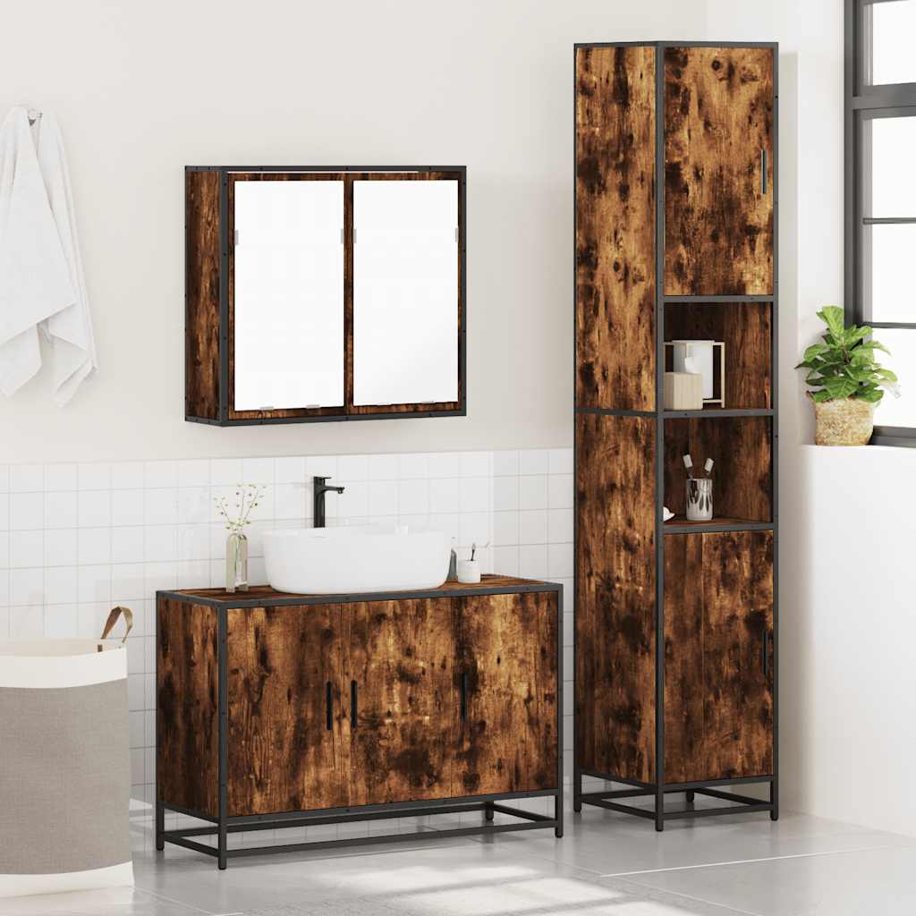 vidaXL 3 Piece Bathroom Furniture Set Smoked Oak Engineered Wood