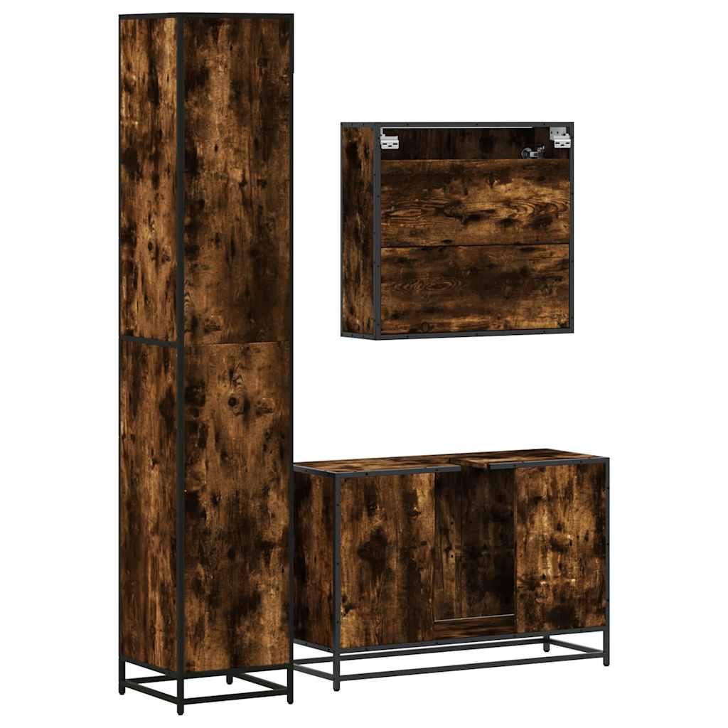 vidaXL 3 Piece Bathroom Furniture Set Smoked Oak Engineered Wood