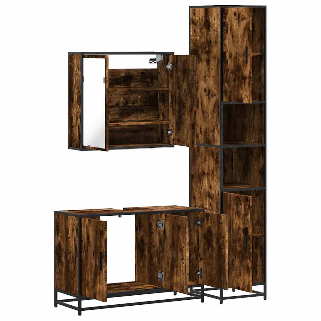 vidaXL 3 Piece Bathroom Furniture Set Smoked Oak Engineered Wood