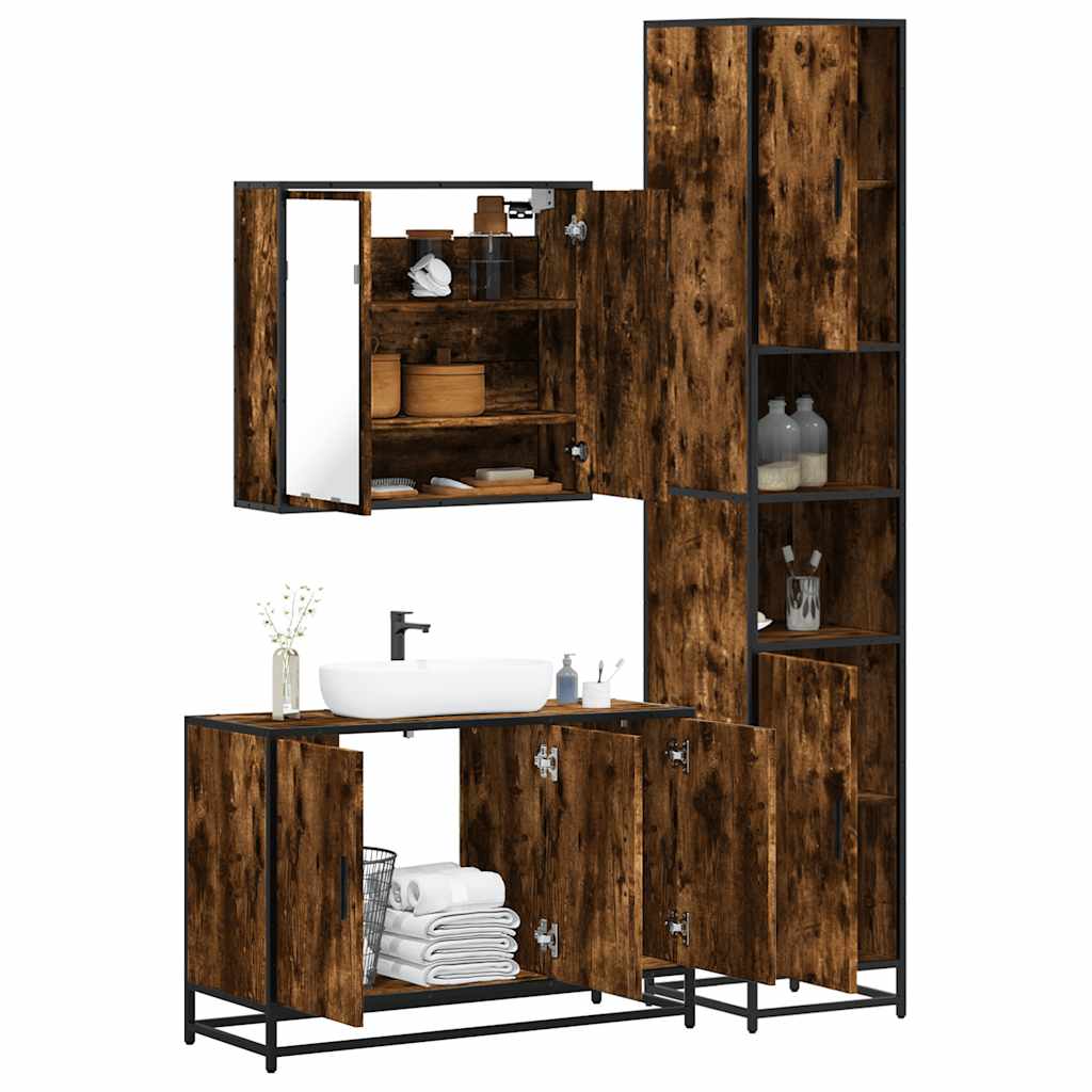 vidaXL 3 Piece Bathroom Furniture Set Smoked Oak Engineered Wood