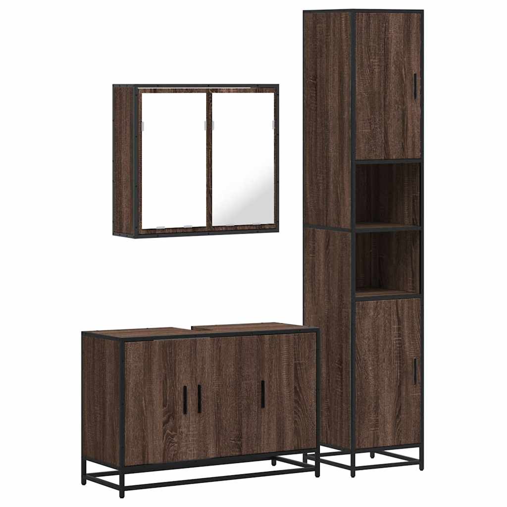 vidaXL 3 Piece Bathroom Furniture Set Brown Oak Engineered Wood