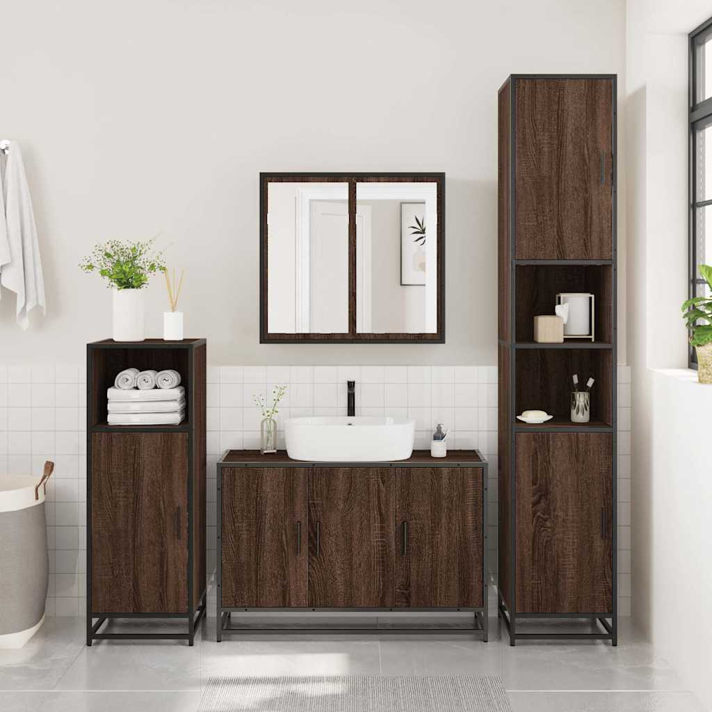 vidaXL 3 Piece Bathroom Furniture Set Brown Oak Engineered Wood