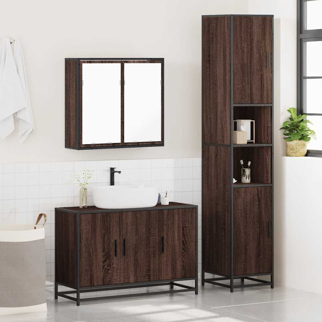 vidaXL 3 Piece Bathroom Furniture Set Brown Oak Engineered Wood