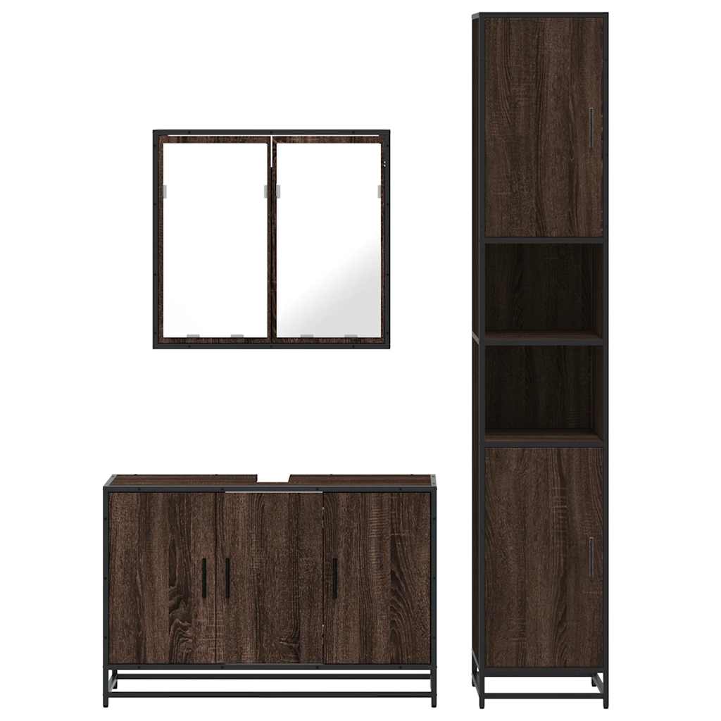 vidaXL 3 Piece Bathroom Furniture Set Brown Oak Engineered Wood