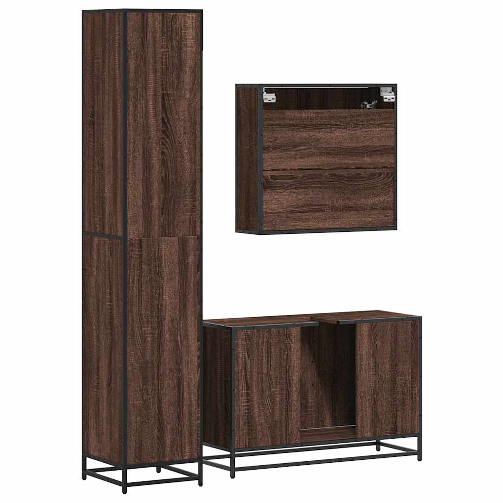 vidaXL 3 Piece Bathroom Furniture Set Brown Oak Engineered Wood