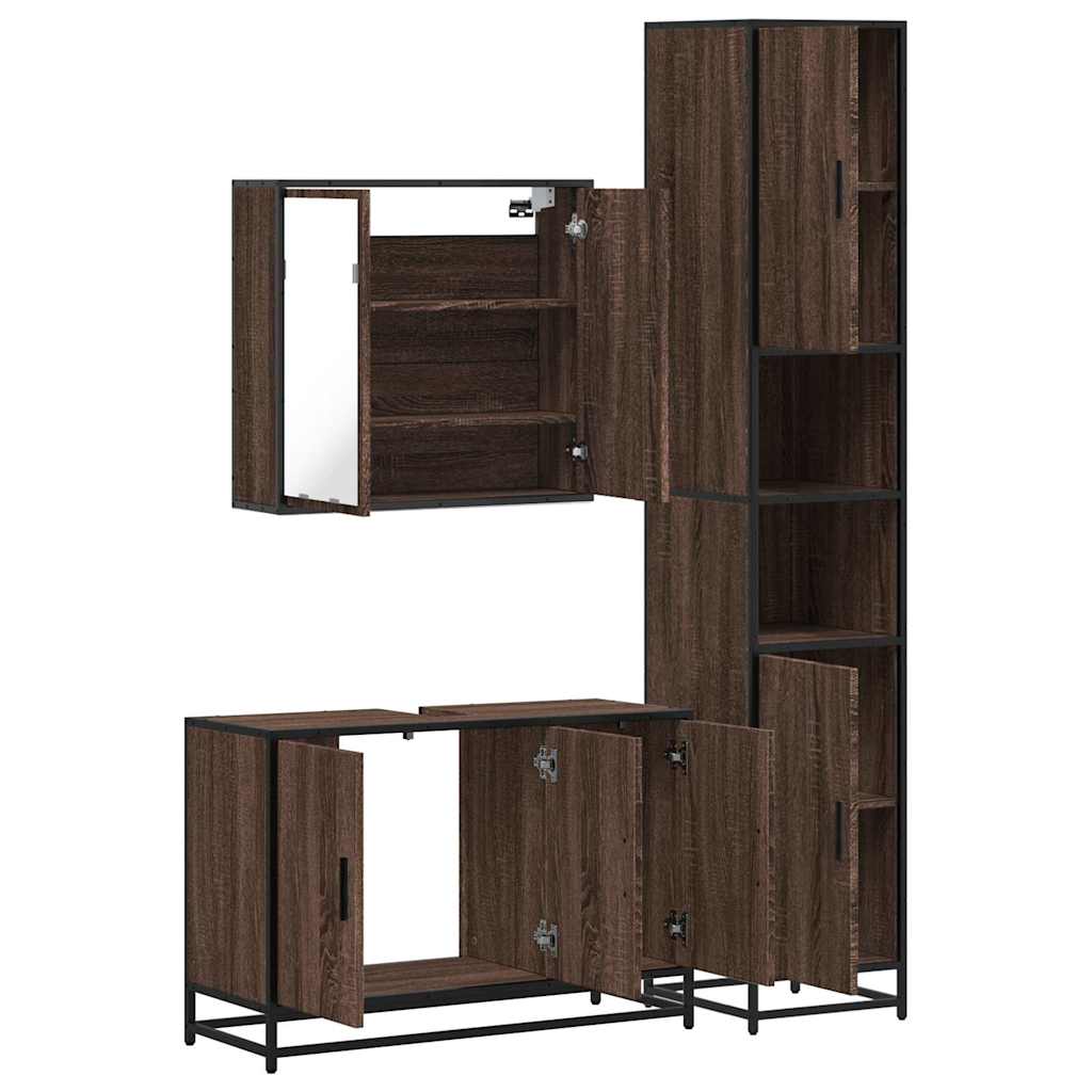 vidaXL 3 Piece Bathroom Furniture Set Brown Oak Engineered Wood