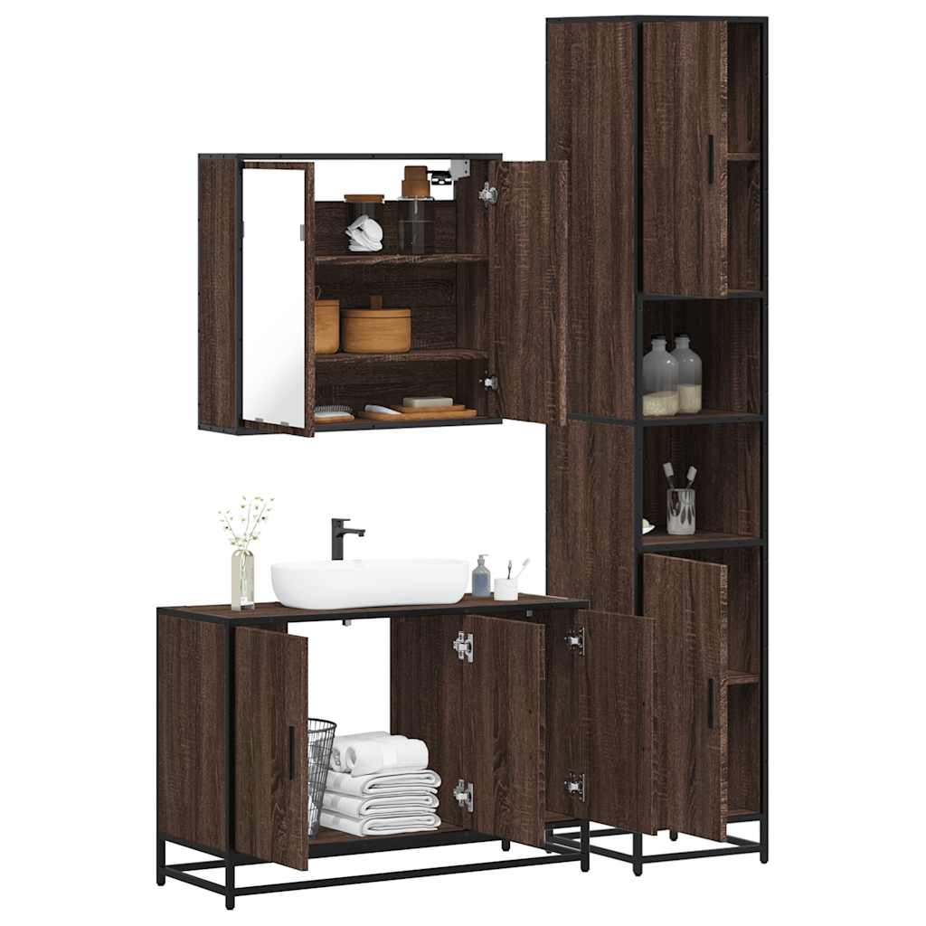 vidaXL 3 Piece Bathroom Furniture Set Brown Oak Engineered Wood