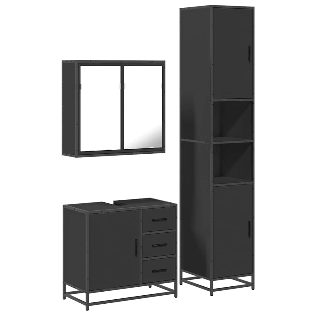 vidaXL 3 Piece Bathroom Furniture Set Black Engineered Wood