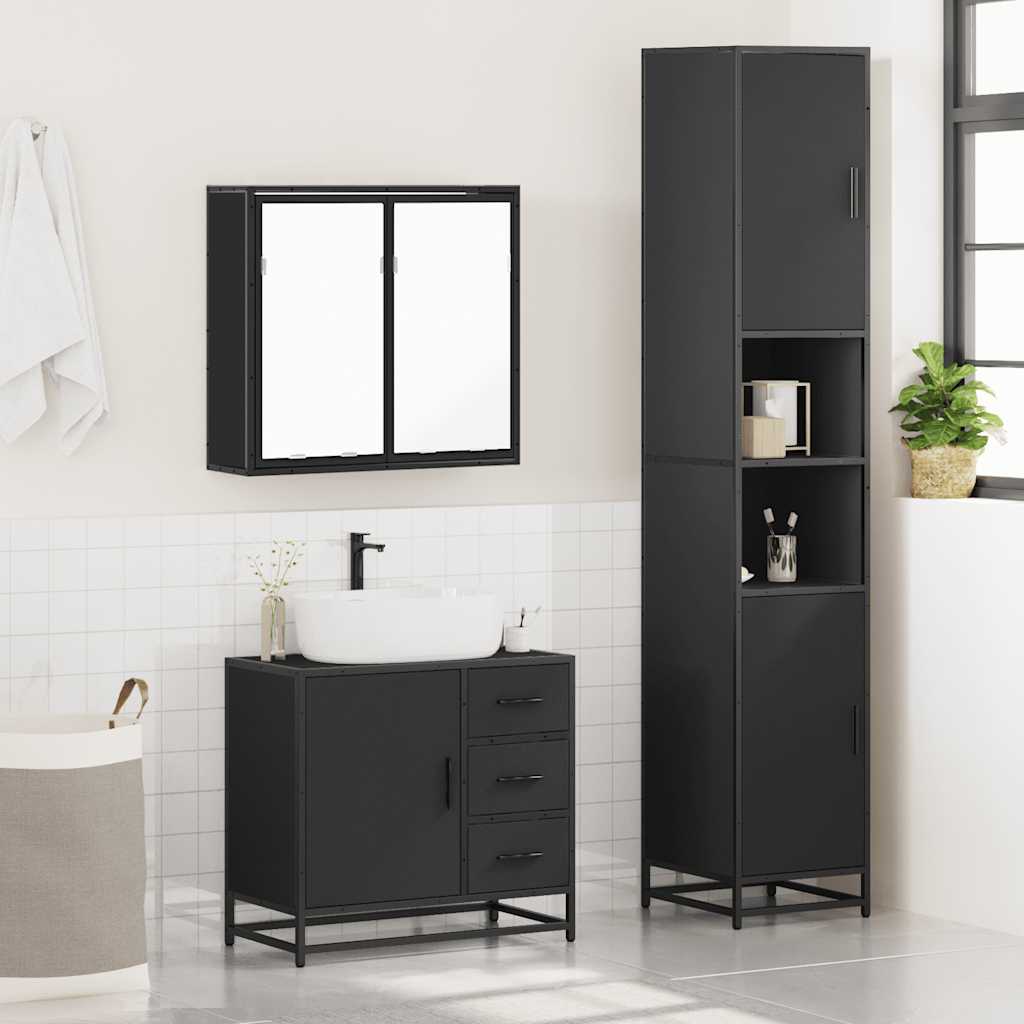 vidaXL 3 Piece Bathroom Furniture Set Black Engineered Wood