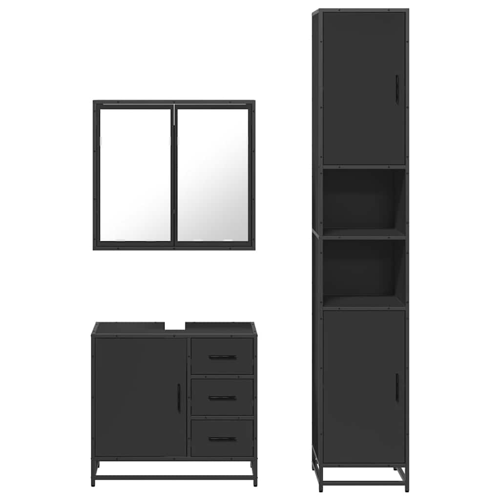 vidaXL 3 Piece Bathroom Furniture Set Black Engineered Wood