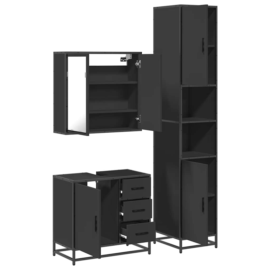 vidaXL 3 Piece Bathroom Furniture Set Black Engineered Wood