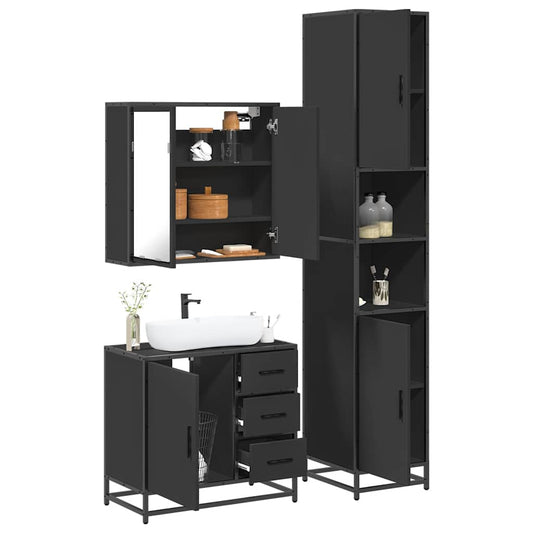 vidaXL 3 Piece Bathroom Furniture Set Black Engineered Wood