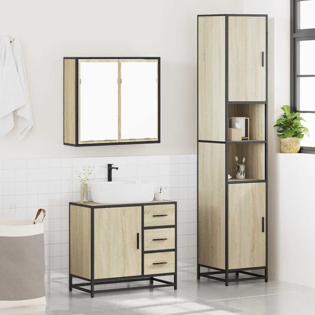 vidaXL 3 Piece Bathroom Furniture Set Sonoma Oak Engineered Wood