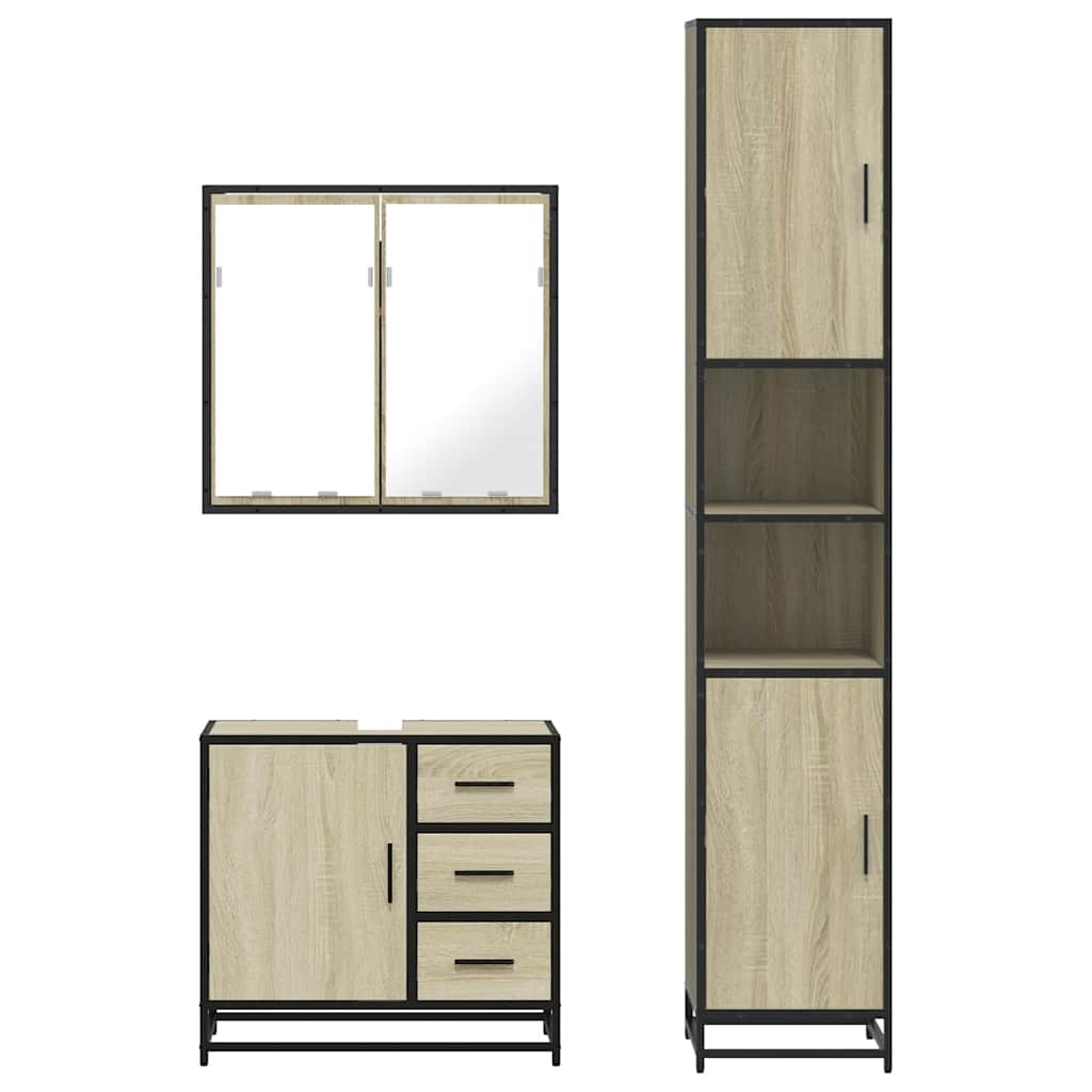 vidaXL 3 Piece Bathroom Furniture Set Sonoma Oak Engineered Wood