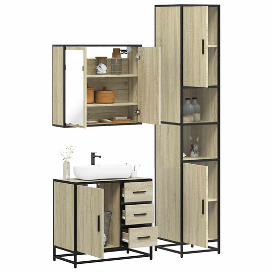 vidaXL 3 Piece Bathroom Furniture Set Sonoma Oak Engineered Wood