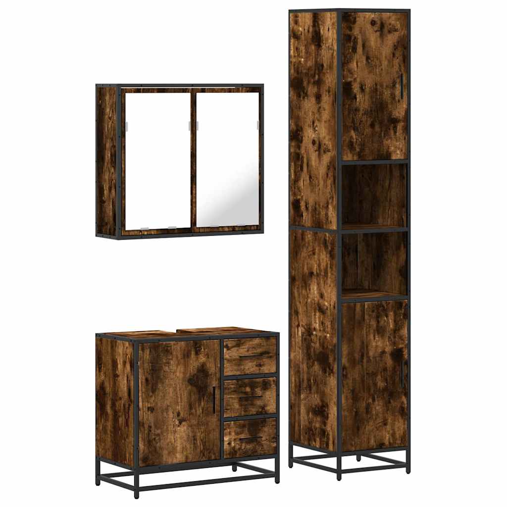 vidaXL 3 Piece Bathroom Furniture Set Smoked Oak Engineered Wood