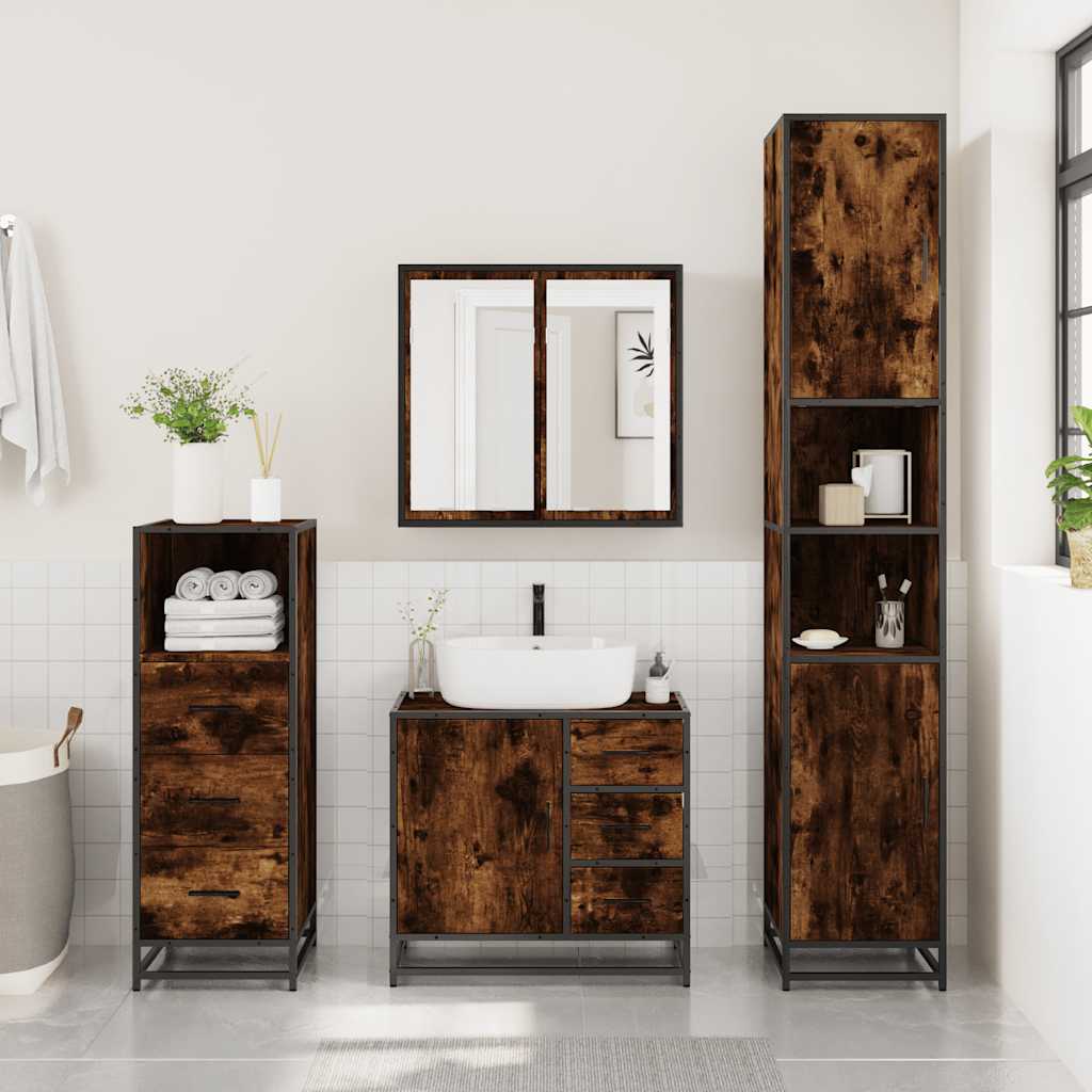 vidaXL 3 Piece Bathroom Furniture Set Smoked Oak Engineered Wood