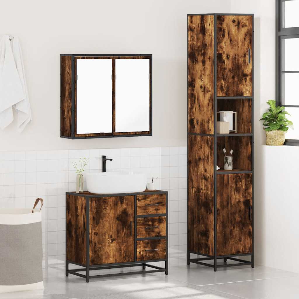 vidaXL 3 Piece Bathroom Furniture Set Smoked Oak Engineered Wood