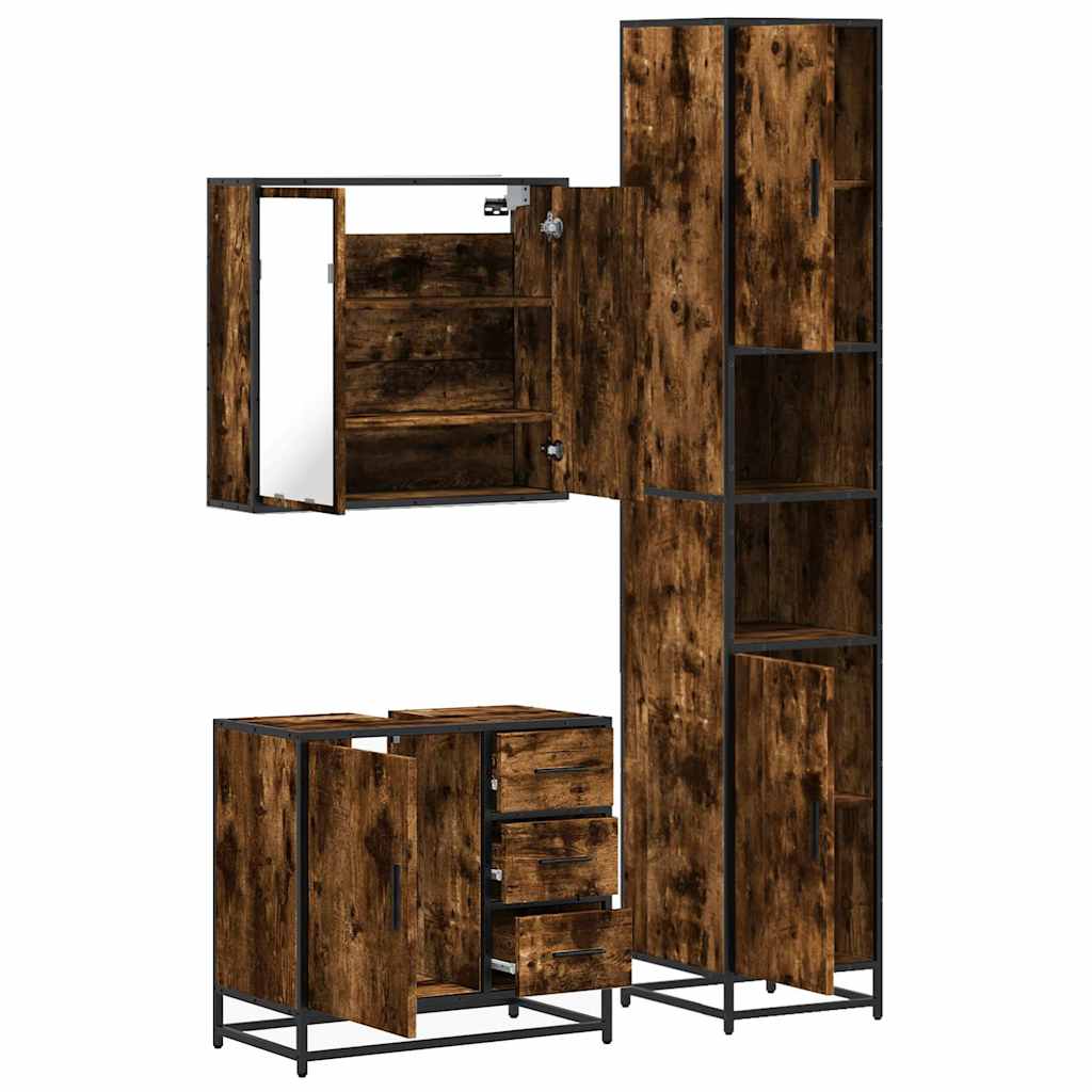 vidaXL 3 Piece Bathroom Furniture Set Smoked Oak Engineered Wood