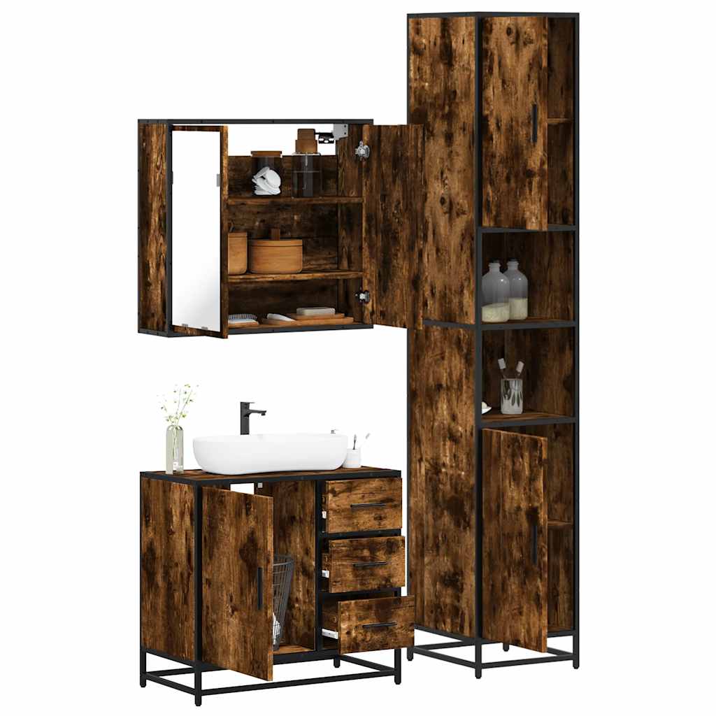 vidaXL 3 Piece Bathroom Furniture Set Smoked Oak Engineered Wood