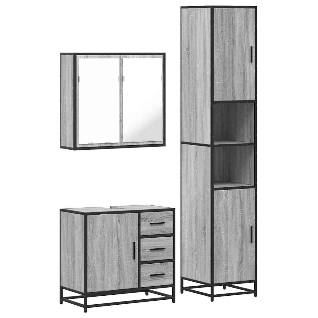 vidaXL 3 Piece Bathroom Furniture Set Grey Sonoma Engineered Wood