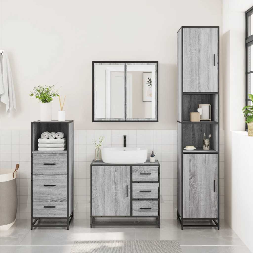 vidaXL 3 Piece Bathroom Furniture Set Grey Sonoma Engineered Wood